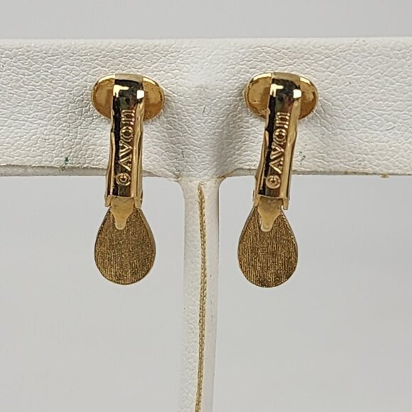 Vintage Avon Gold Tone Blue Stone Drop Clip On Earrings - Picture 3 of 4